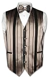 Men's Dress Vest & BOWTIE Taupe / Light Brown Woven Stripe Design BOW TIE Set for Suit or Tuxedo