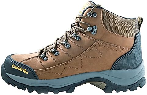 YMHW Men's Outdoor Waterproof Comfort Cow Leather Hiking Ankle Boots Shoes Khaki 43EU