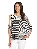 Chaus Womens Boat Neck Giant Patchwork Cold Shoulder Top