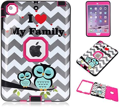iPad Mine Case, iPad Mini 3 Case, CexCob Owls Family LOVE Shockproof 3in1 Hybrid High Impact Silicone &amp; Plastic Heavy Duty Defender Combo Back Cover Protection Case for Apple iPad Mini 2/ 3, Pink