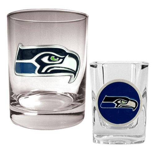 Seattle Seahawks NFL Rocks Glass & Shot Glass Set - Primary logo