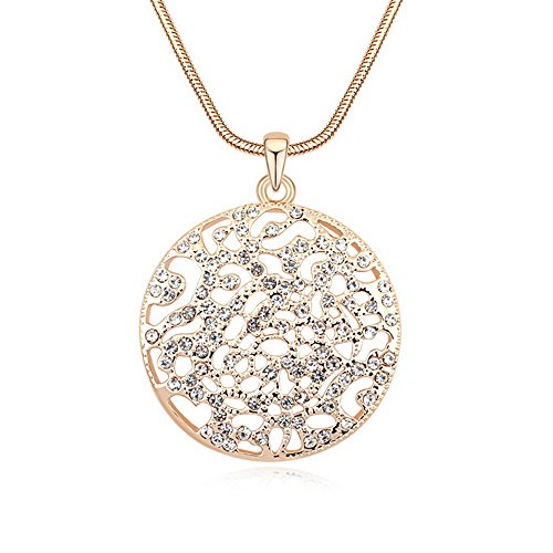 Alvdis Circle Style Crystal Long Sweater Chain Pendant Necklace, 32