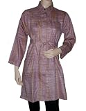 Indian Long Khadi Kurta Blouse Made By Stripped Cotton with Collar Neck Line Work- XXLarge
