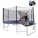 Volkstrampolin Ø 430 cm blau, mit Netz, Leiter und Plattform, TÜV und GS geprüft bis 200 kg