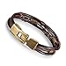 UHIBROS Stainless Steel Leather Bracelet, Men's Leather Rope Wrist Bracelet 8.3 Inch (Light Brown)