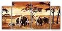 Wandbild auf echter Leinwand aufgespannt, Kunstdruck Mia Morro ELEFANTEN - AFRIKA EDITION, 120cm x 60cm, 4 Teile, Bilder fertig gerahmt auf Keilrahmen riesig gro&szlig;, XXL Ausf&uuml;hrung, preiswert und g&uuml;nstiger als &Ouml;lbild Gem&auml;lde Poster Plakat mit Bilderrahmen, Dekoration f&uuml;r Raum und Wand, Wohnzimmer, B&uuml;ro, K&uuml;che, Flur