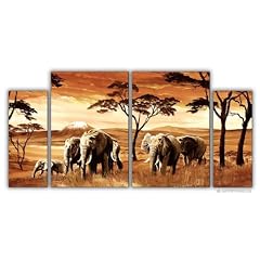 Wandbild auf echter Leinwand aufgespannt, Kunstdruck Mia Morro ELEFANTEN - AFRIKA EDITION, 120cm x 60cm, 4 Teile, Bilder fertig gerahmt auf Keilrahmen riesig gro�, XXL Ausf�hrung, preiswert und g�nstiger als �lbild Gem�lde Poster Plakat mit Bilderrahmen, Dekoration f�r Raum und Wand, Wohnzimmer, B�ro, K�che, Flur