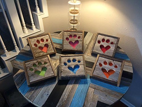 Rustic Paw Heart Print Silhouette Reclaimed Wood Wall Art