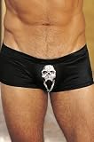 Mens Black Hot Pants with Skull Motif, X Large