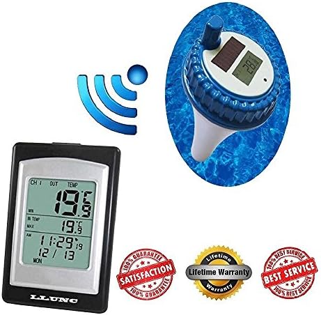 Wireless Pool Thermometer, LLUNC Floating Solar Rechargeable Thermometer for Pool, Spa, bathtub, fishpond. (Black)
