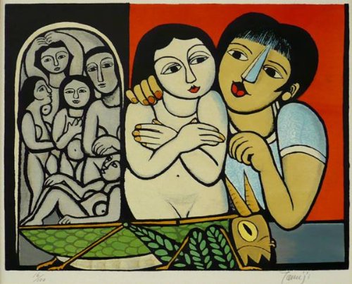 ◆北川民次◆【女の群れ】◆リトグラフ版画　サイン有り◆額装付き◆