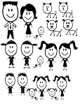 Big Head Stick Family Etched Glass Decals For Your Car, 18-Pcs