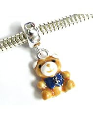 Enamel Sterling Silver Brown Teddy Bear Dangle Bead For European Charm Bracelets