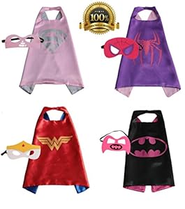 4 PACK Satin Superhero CAPE & MASK SETS - Boys, Girls, Children (Gilrs Superhero Set)