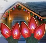 Set Of 25 Transparent Red C7 Christmas Lights With Green Wire