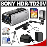 Best Deal Sony Handycam HDR-TD20V 3D 1080p HD 64GB Digital Video Camera Camcorder (Silver) with Sony Case + 32GB Card + Battery + Tripod + LED Light + Microphone + Accessory Kit