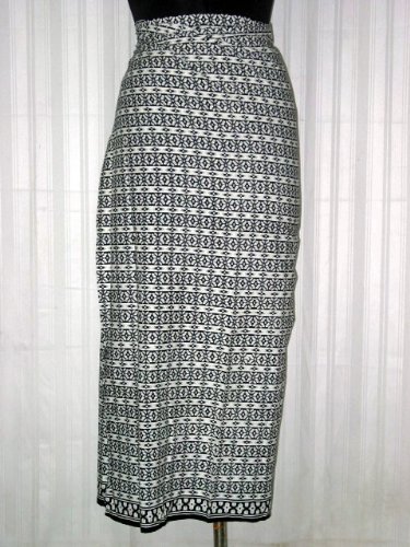 Wrap Skirt- Antique Black White Floral Print Cotton Wrap Around Skirts India 40" Long Free Shipping