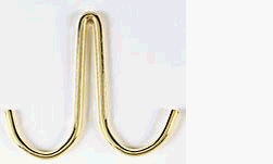 Rogar 9161-6 Double Hooks - Brass Plated - 6 pack