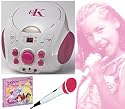 Karaoke Princess EKG77 Stereo Boombox Party Pack, CD Player + Karaoke Machine - with Kids Girls karaoke microphone + FREE Disney Princess Graphics CD G+ (Connect to a TV) by Easy Karaoke - PINK