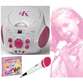 Karaoke Princess EKG77 Stereo Boombox Party Pack, CD Player + Karaoke Machine - with Kids Girls karaoke microphone + FREE Disney Princess Graphics CD G+ (Connect to a TV) by Easy Karaoke - PINK