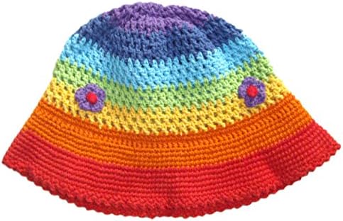 snuggleheads Girls' Hand-crocheted Petite Blossom Bucket Hat 2-4 Year Bright Rainbow