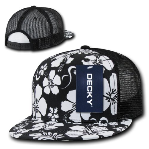 Flat Bill Floral Printed Designed Mesh Snapback by Decky (Black)