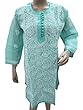 Green Tunic Kurta Dress Chikan Embroidered Kurti Medium