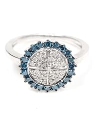 Blue & White Diamond Christmas Gift Ring Sterling Silver Fine Jewelry