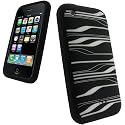 igadgitz Silikon Hülle Etui Case Schutzhülle Tasche in Schwarz mit Motif Streifen in Farbe Weiß für Apple iPhone 4 HD 16GB & 32GB + Display Schutzfolie