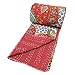 Rajasthali Indian Cotton Bedspread Twin Size Floral Print Kantha Stitch, 90 X 62 Inches