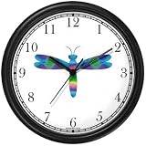 Multicolored No.4 Dragonfly or Dragon Fly - JP Wall Clock by WatchBuddy Timepieces (Black Frame)