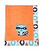 Bacati - Tribal/Aztec Plush Embroidered 30 x 40 inches Baby Blanket (Aqua/Orange/Navy Racoon)