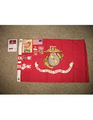 Lawn & Patio: (Embroidered / Sewn / Double Sided) USMC Marine Corps 2x3 ft 2ft x 3ft Cotton Flag Gift Set - RFCO