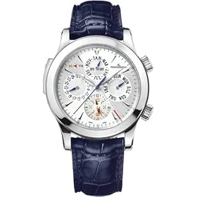 Jaeger-leCoultre Master Grande Reveil Mens Black Strap Grey Dial Moonphase Alarm Platinum Watch q163644a