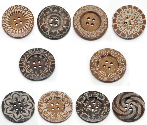 PEPPERLONELY Brand 20PC Mixed Large 4 Hole Round Wood Buttons Scrapbooking Sewing Buttons 60mm (2-3/8 Inch)