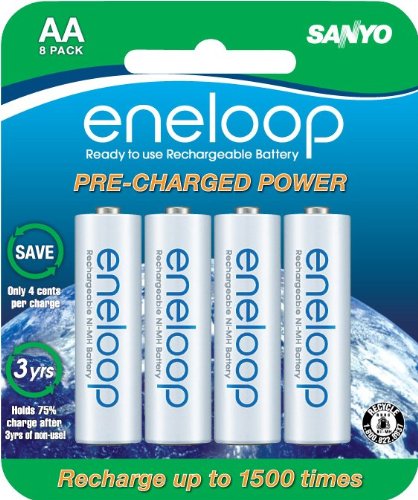 Sanyo NEW 1500 eneloop 8 Pack AA Ni-MH Pre-Charged Rechargeable Batteries