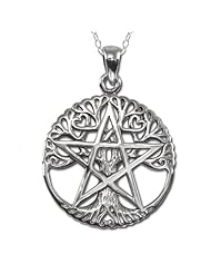 Sterling Silver Cut Out Tree Pentacle with sterling silver chain