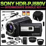Sony HDR-PJ580V High Definition Handycam Camcorder (Black) Intermediate Bundle Kit includes Charger, Battery,32GB SD Memory, Carrying Case, Full Size Tripod, Monopod, HDMI Cable, Card Reader, (2) Lenses, Filters and Cleaning Kit