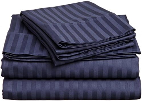Navy Blue Stripe 100%Pima Cotton Cotton 500 Thread Count Gokul Linen RV Full 52X72 Inch Size 1 Fitted Sheet & 2 Pillow Case Pocket Depth 26 Inch Drop