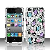 RAINBOW LEOPARD Hard Plastic Bling Rhinestone Case for Apple iPhone 4 / 4S [In Twisted Tech Retail Packaging]