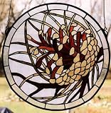 LAMPS BEAUTIFUL Tiffany Style Rustic Lodge Pinecone Stained Glass Window by Meyda Tiffany--Excellent customer service--see our feedback.