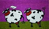 STC Hand Tufted Coir Door Mat with Anti-slip Backing, 2 Cows Design, 45x75cm