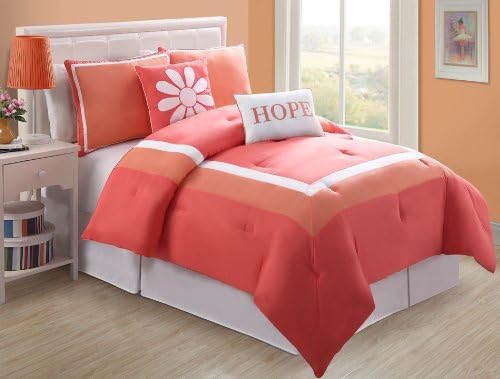 Girls coral 5pc comforter set (full size)