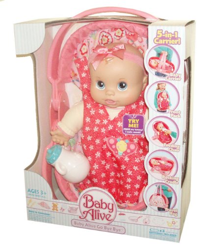 Baby Alive 11 Inch Tall Interactive Doll Playset - Baby Alive Go Bye Bye with Doll, 5 in 1 Carrier and Bottle (Caucasian Version)