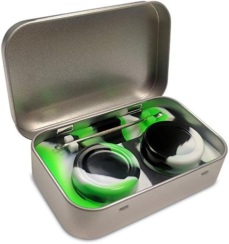 DAB Wax discrete Tin, 2-5ml Silicone Dab Container Jars, Stainless Steel Wax Dabber (Green White Black)