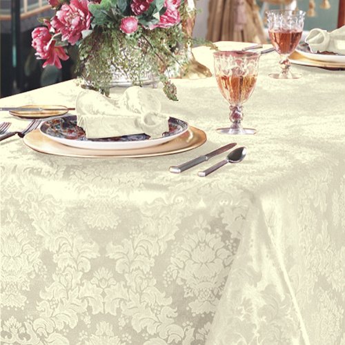 Benson Mills Vienna Classical Damask Fabric Tablecloth, Cream, 60-Inch-by-120-Inch