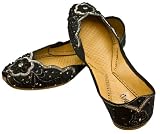 Starlite Ladies Womens Beaded & Diamante Black Leather Khussa Fashion Shoes / Pumps - with FREE ANKLET