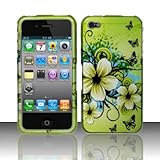 Rubberized Green Hawaiian Flower Snap on Design Case Hard Case Skin Cover Faceplate for Apple Iphone 4 4S (AT&T/Verizon/Sprint)