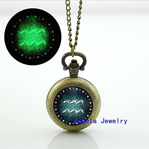 Pretty Lee Fashion Aquarius Glowing Pocket Watch Necklace Glass Aquarius Jewelry Glow in The Dark