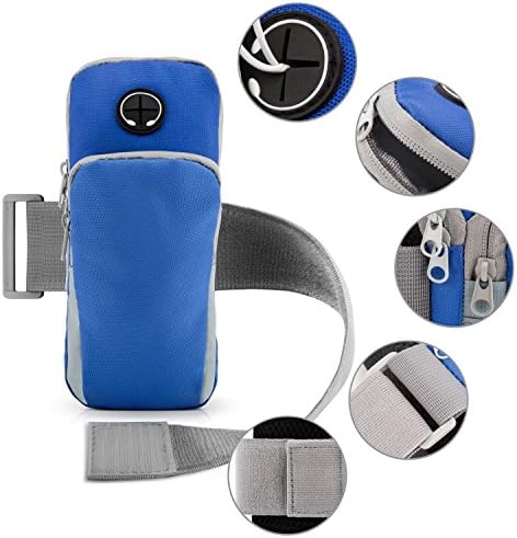 Sport Armband,Fashion Ventilate Sweatband Outdoor Running Wearable Armband Bag with Earphone Hole Easy to Listen Music Phone Carrier Card Bag 2 Zipper Pockets (blue)